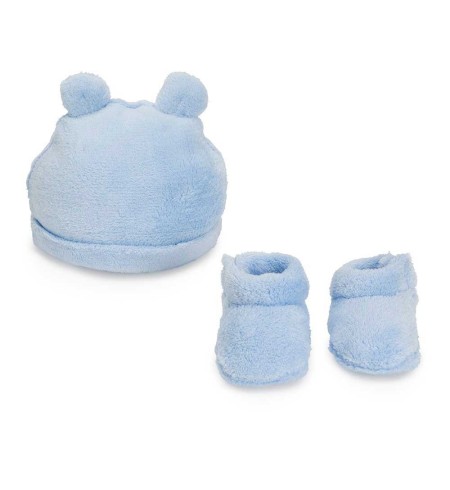 Gorrito y Patucos Bebé Osito Azul