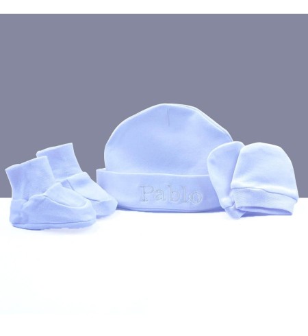 Conjunto patucos manoplas y gorro personalizado