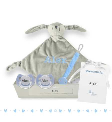 Doudou and 2 Personalized Pacifiers with Baby’s Name | Includes Pacifier Clip