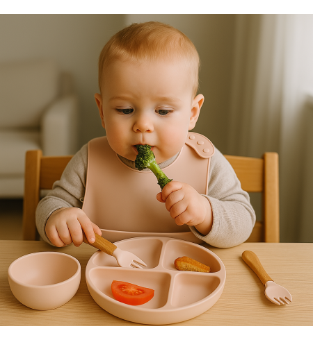 Silicone Tableware, Embroidered Bib & Personalized Teddy Bear | Baby Gift Set