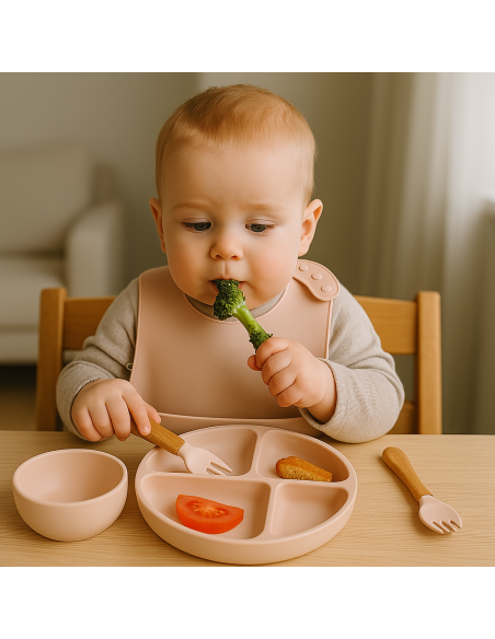 Silicone Dinnerware + Embroidered Bib and Teddy Bear with Name