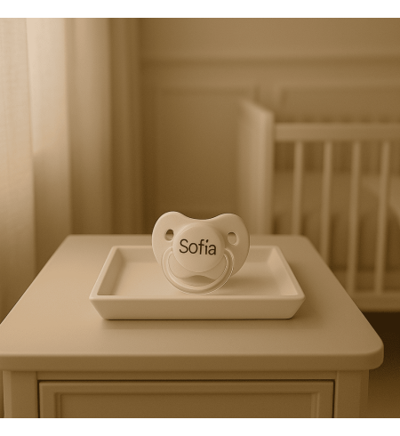 Pack of personalised dummy clip case and nursery bag