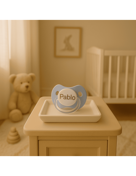 Two personalised dummies with baby’s name