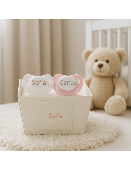 Two Personalized Pacifiers and Pacifier Clip | Unique Baby Gift Set
