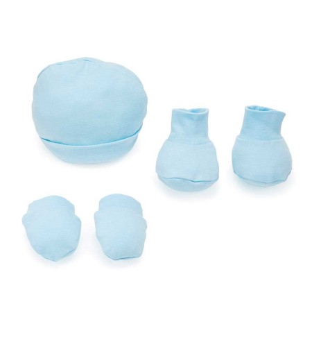 BebeDeParis Conjunto Manoplas, Patucos y Gorrito Algodón Bebé Azul