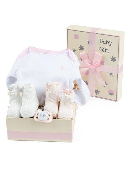 Gift Box with Bodysuit, Pacifier & Socks – Practical & Personalized Baby Set