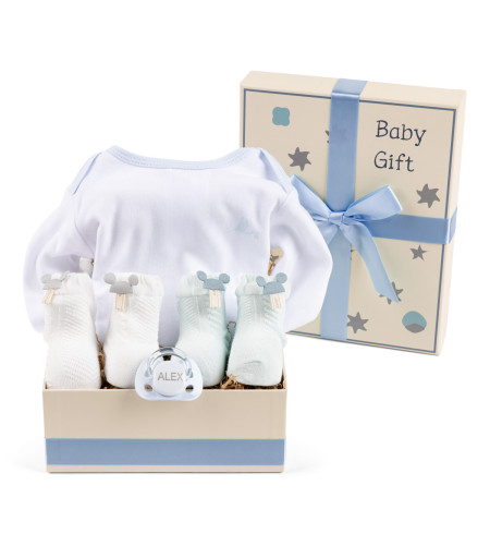Gift Box with Bodysuit, Pacifier & Socks – Practical & Personalized Baby Set