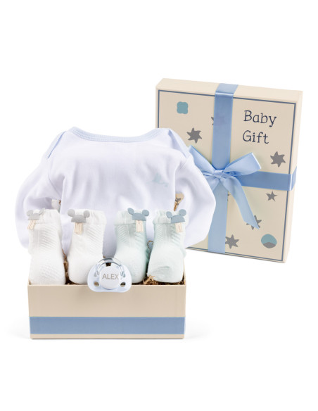 Gift Box with Bodysuit, Pacifier & Socks – Practical & Personalized Baby Set