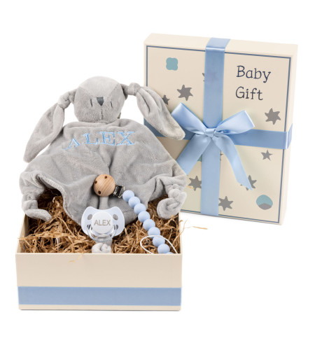 Gift Box with Pacifier, Embroidered Dou-Dou and Silicone Clip – Perfect for Baby