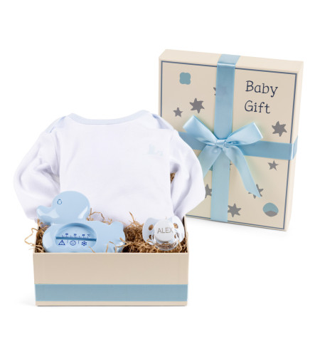 Gift Box with Thermometer, Pacifier & Bodysuit – Complete Baby Care Set