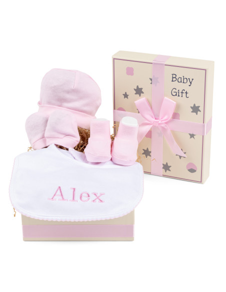 Gift Box with Cotton Set and Personalized Bib – Perfect for Newborn Girl