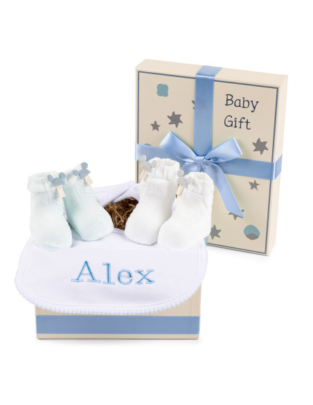 Gift Box with Socks, Embroidered Bib & Unique Details – Perfect for Newborns