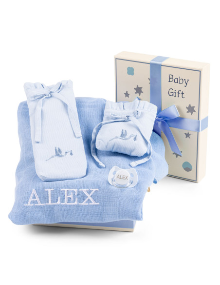 Gift Box with Muslin, Pacifier & Holders – Baby Travel Essentials