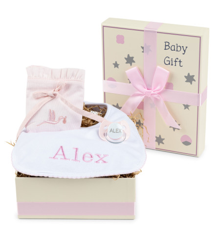 Gift Box with Personalized Bib, Pacifier Holder & Accessories – Ideal for Newborn