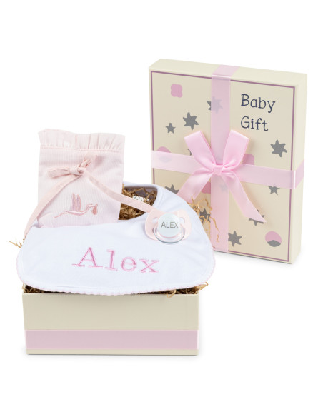 Gift Box with Personalized Bib, Pacifier Holder & Accessories – Ideal for Newborn