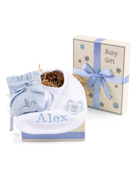 Gift Box with Personalized Bib, Pacifier Holder & Accessories – Ideal for Newborn