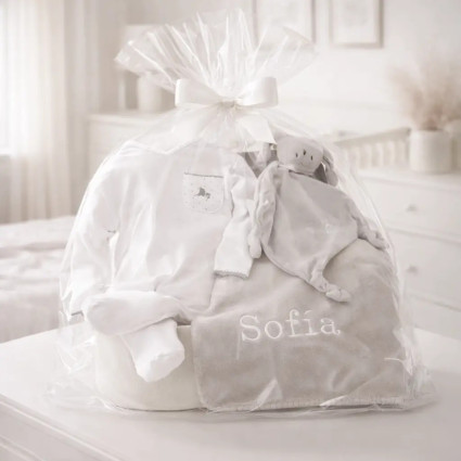 Personalized Blanket, Pajamas & Comforter Baby Hamper | Unique Newborn Gift