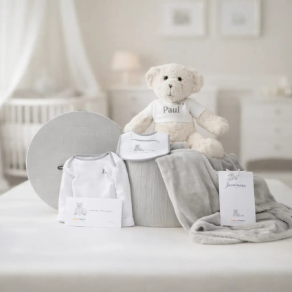 Baby Hamper with Embroidered Blanket, Bodysuit, Bib & Teddy | Complete Newborn Gift 2
