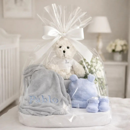 Baby Hamper with Embroidered Blanket & Teddy Bear | Elegant Newborn Gift Set 2