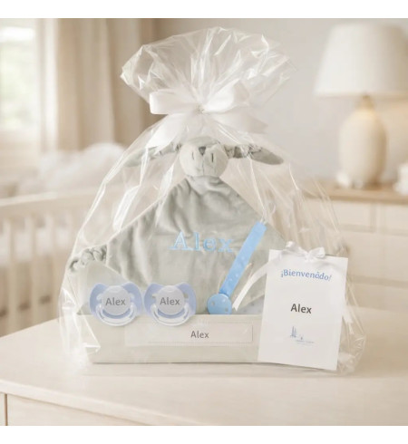 Doudou and 2 Personalized Pacifiers with Baby’s Name | Includes Pacifier Clip