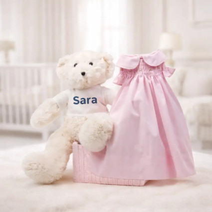 Smocked Baby Dress with Honeycomb Knit | Elegant and Soft Newborn Gift 2