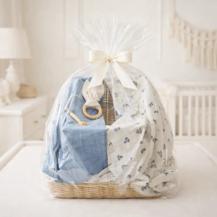 Eco-Friendly Baby Gift: 2 Organic Muslin Cloths, Teether and Blue Pacifier Clip 2
