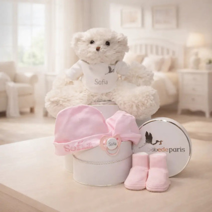 Personalized Set: Hat, Mittens, Booties & Named Pacifier + Teddy Bear | Newborn Gift 2