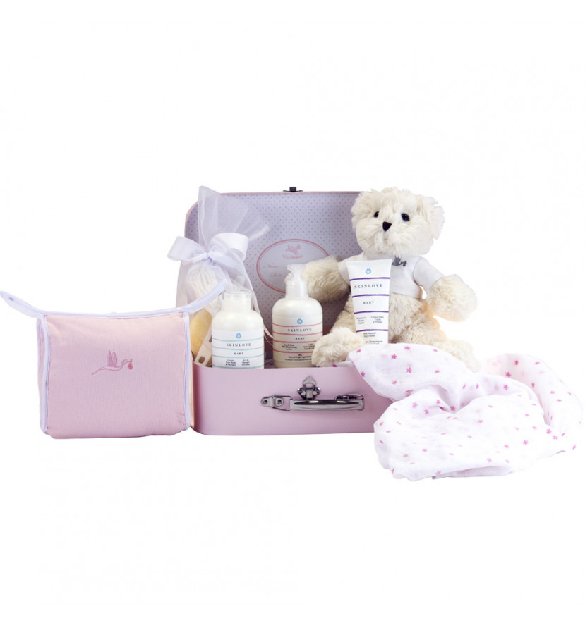 Overnight case with a pack of natural beauty products for babies pink