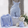Polo shirt and dungarees baby outfit with teddy bear blue