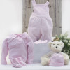 Polo shirt and dungarees baby outfit with teddy bear pink