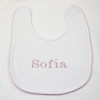 Embroidered bib gift set with personalised dummy