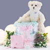 Nappy cake with personalised dummy, case and teddy bear pink