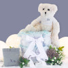 Nappy cake with personalised dummy, case and teddy bear grey