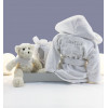 Embroidered dressing gown, muslin and teddy bear set grey