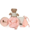 Embroidered dressing gown, muslin and teddy bear set blue