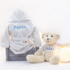 Embroidered dressing gown and teddy bear set blue