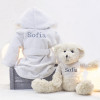 Embroidered dressing gown and teddy bear set grey