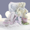 Nappy cake with personalised muslin case and teddy bear pink