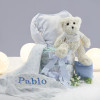 Nappy cake with personalised muslin, case and teddy bear
