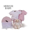 Personalised bodysuit giftset with bootees dummy and dummy clip pink