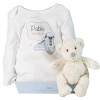 Teddy bear and personalised bodysuit with baby’s name blue