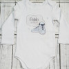 Teddy bear and personalised bodysuit with baby’s name blue