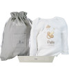 Personalised bodysuit and personalised changing bag grey
