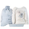 Personalised bodysuit and personalised changing bag blue
