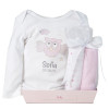 Muslin cloths and personalised bodysuit set pink