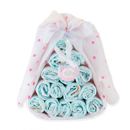 Sweet nappy cake customisable muslin and dummy PINK