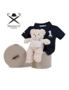 Hamper with personalised blanket and newborn pyjamas grey