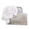 Hamper with personalised blanket and newborn pyjamas grey