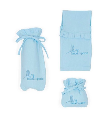 Funda de pañales, biberón y chupete azul BebeDeParis