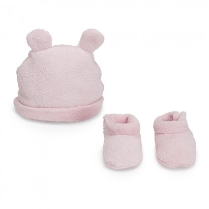 Pink Teddy Baby Hat-Booties Set 